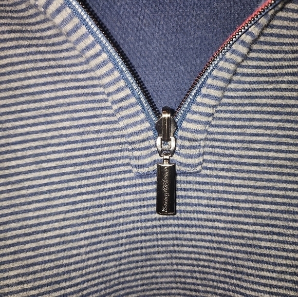 Tommy Bahama Blue Pull Over Reversable Sweater Large 1/4 Zip - Picture 3 of 10